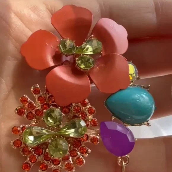 Anthropologie Colorful Floral Statement Earrings - Picture 9 of 10